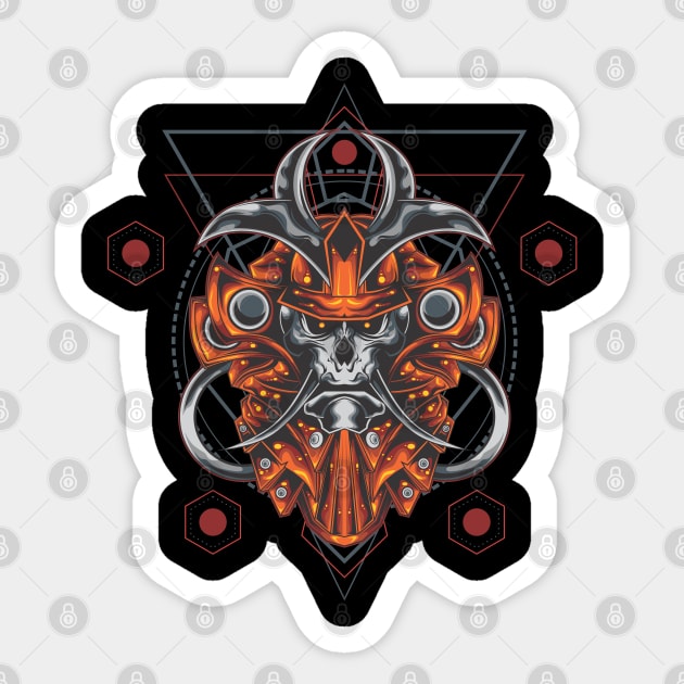 SAMURAI SKULL SACRED GEOMETRY Sticker by sugiartoss_